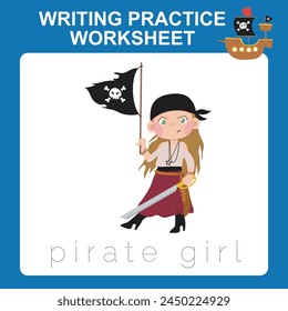 Writing practice worksheet. Writing the letters in English. Kids educational game. Printable worksheet for preschool. Exercises lettering game for kids. Vector file.