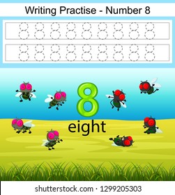 the writing practices number 8 with flies in the park