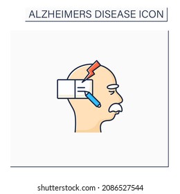 Escribir un icono de color con problemas.La escritura se desorganiza progresivamente. Enfermedad de Alzheimer. Concepto de trastorno neurológico.Ilustración vectorial aislada