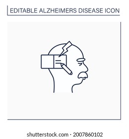 Writing problems line icon.Writing gets progressively disorganized. Alzheimer disease. Neurologic disorder concept.Isolated vector illustration.Editable stroke