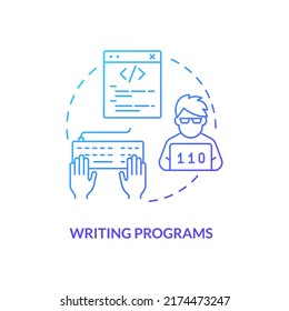 Writing programs blue gradient concept icon. Designing and building software. Programming skill abstract idea thin line illustration. Isolated outline drawing. Myriad Pro-Bold font used