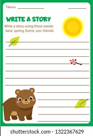 Writing prompt for kids blank. Educational children page. Develop fantasy and writing stories skills. Printable sheet for teachers