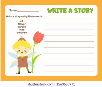 Writing prompt for kids blank. Educational children page. Develop fantasy and compose stories skills