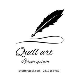 Escrevendo com uma arte de pena Quill isolada no espaço de cópia em branco. Equipamento de caligrafia vintage elemento gráfico histórico da caneta