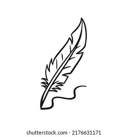 Writing Quill Feather Pen hand drawn outline doodle icon. sketch vector illustration of writing feather isolated on white background