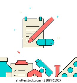 Escribiendo el icono del vector de línea rellena de receta, ilustración simple, borde inferior relacionado.