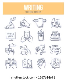 Writing related doodle icons. Vector illustrations of copywriting for website and printing materials 