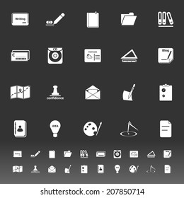 Writing related icons on gray background, stock vector