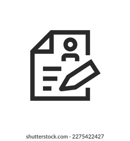 Writing a resume, linear style icon. Pen and resume document. Editable stroke width