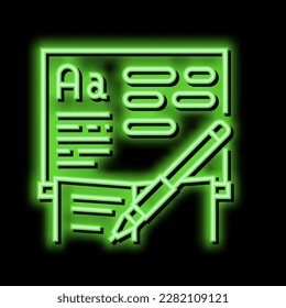 writing school lesson neon light sign vector. writing school lesson illustration