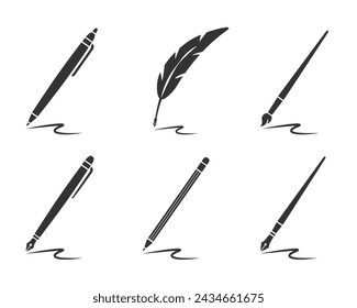 Writing set. Flat vector illustration. White background.  