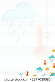 Writing sheet with colored weather icons with space for text. Blank sheet for to-do list. Flat vector illustration