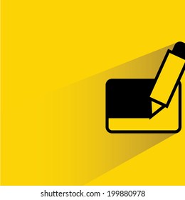 writing sign in blue background, flat and shadow style