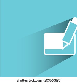 writing sign, blue background, flat and shadow theme