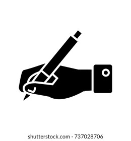 writing - sign - hand with pen icon, vector illustration, black sign on isolated background