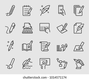 Writing, Signature, Note line icon set
