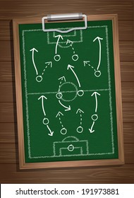 writing a soccer game strategy on a blackboard. Vector template