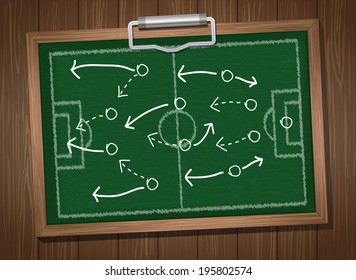 writing a soccer game strategy on a blackboard. Vector template 