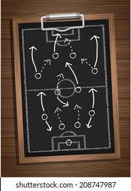 writing a soccer game strategy on a blackboard. Vector template 