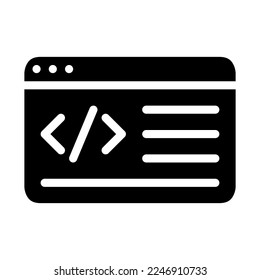 Writing Syntax Code with Window of a Software in solid glyph Icon. Coding, Programming Symbol