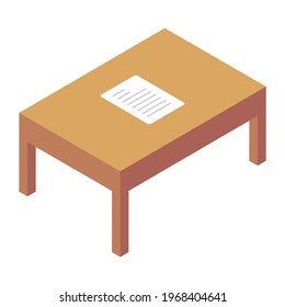 Writing table in isometric style icon, work table