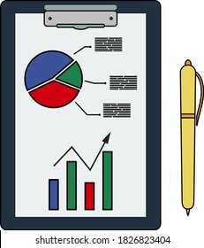 Writing Tablet With Analytics Chart Icon. Editable Outline With Color Fill Design. Vector Illustration.