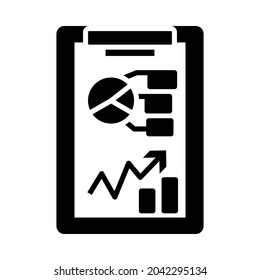 Writing Tablet With Analytics Chart Icon. Black Stencil Design. Vector Illustration.