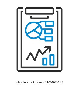 Writing Tablet With Analytics Chart Icon. Editable Bold Outline With Color Fill Design. Vector Illustration.