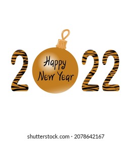 Writing text 2022 and new year ball. Perfect for cards, party invtations, posters and stickers.