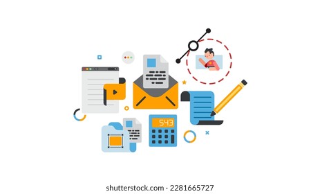 Writing text content creating essay document vector stock illustration