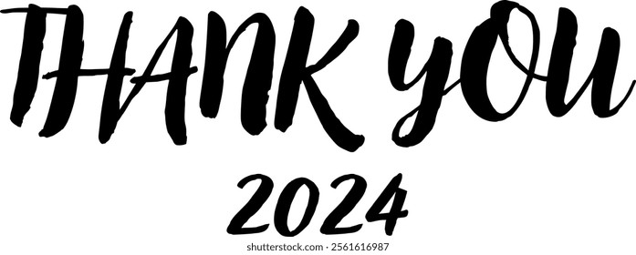 Writing Thank you 2024 white background. Handwritten style calligraphy.