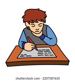 Escribir, pensar, planificar, trabajar, decidir la ilustración. Ilustración coloreada en fondo blanco