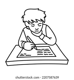 Writing, thinking, planning, working, deciding illustration. Black and white illustration in white background