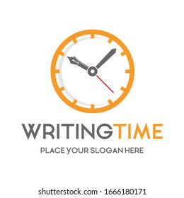 Writing time vector logo template. This design use pen and clock symbols. Suitable for education or copy writer.