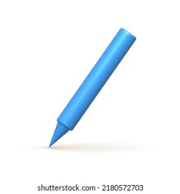 Writing tool 3d icon. Blue pen, pencil, marker. 3d realistic design element. Vector illustration.