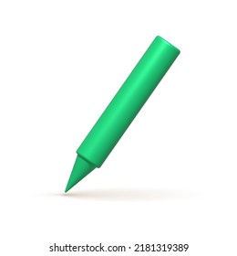 Writing tool 3d icon. Green pen, pencil, marker. 3d realistic design element. Vector illustration.
