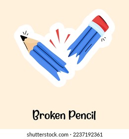 Writing tool, flat sticker of broken pencil 