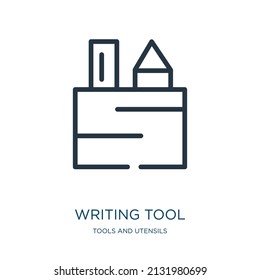 icono de línea delgada de la herramienta de escritura. lápiz, iconos lineales de herramientas y utensilios concepto de símbolo de contorno aislado. Elemento de símbolo de ilustración vectorial para diseño web y aplicaciones.