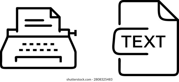 Writing tools comparison icon set. Linear typewriter illustration and digital text file symbol.