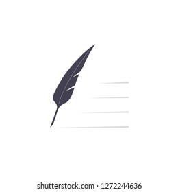 Writing tools icon on a white background. Feather pen and paper icon vector, filled flat sign, solid pictogram isolated on white. Logo vector illustration