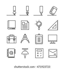 writing tools icons, bold line