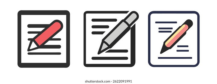 Writing Tools Icons: Pen, Pencil, and Marker on Notepads