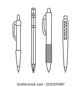 Writing tools icons set design doodle isolated. Vector linear template pens and pencil. Burnout concept. Business communication symbol.