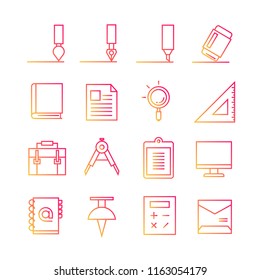 writing tools icons, stationery red line design
