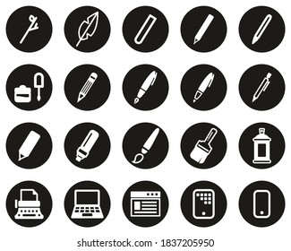 Writing Tools Icons White On Black Flat Design Circle Set Big