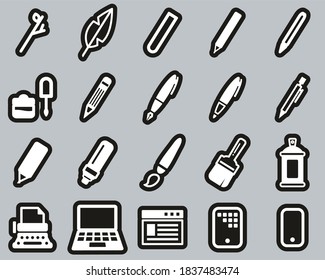 Writing Tools Icons White On Black Sticker Set Big