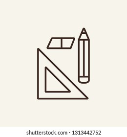 Writing tools line icon. Eraser, triangle and pen on white background. Graphic design concept. Vector illustration can be used for topics like design, math, homework