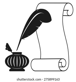 Writing tools-ink, feather and paper.