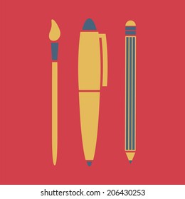 Writing utensils, vector, flat icon (from set Back to school)