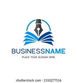 Writing vector logo template. Graphic with pen  and sheet. Suitable for learning or author business.